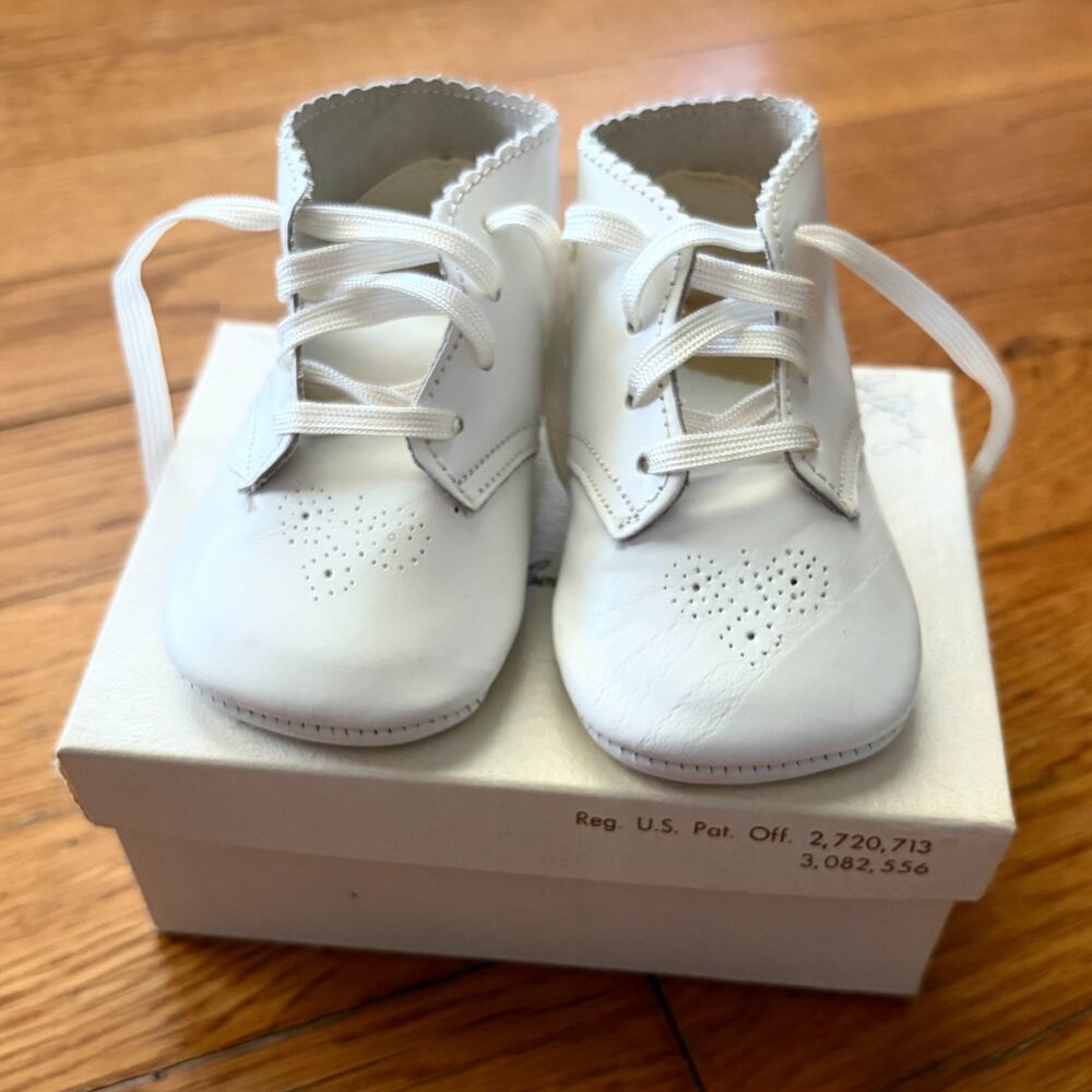 Baby Shoes Vintage White Christening Keepsake Box Personalized Jeffrey 1969 USA